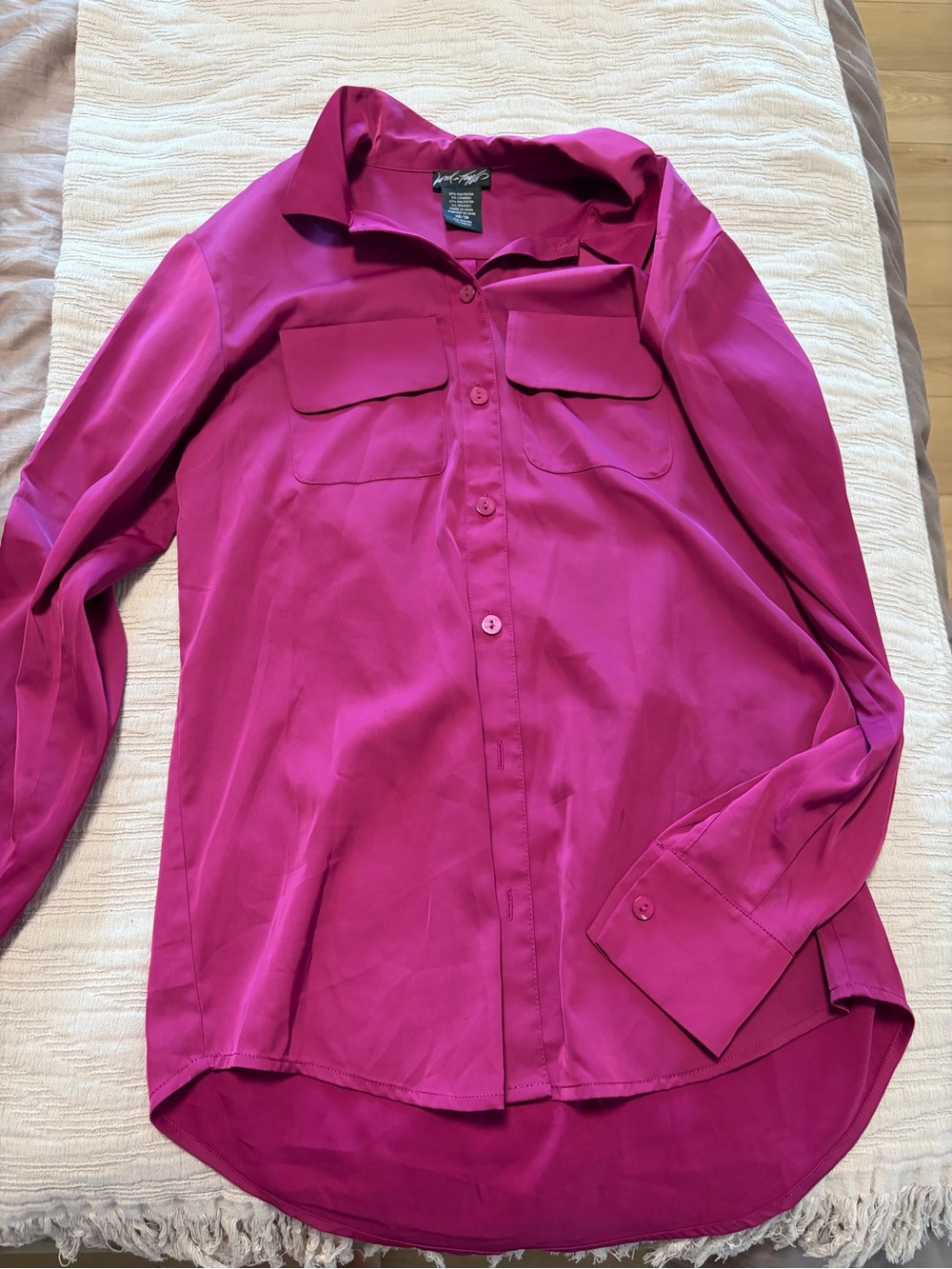 Fuchsia Button-Front Blouse with Chest Flaps